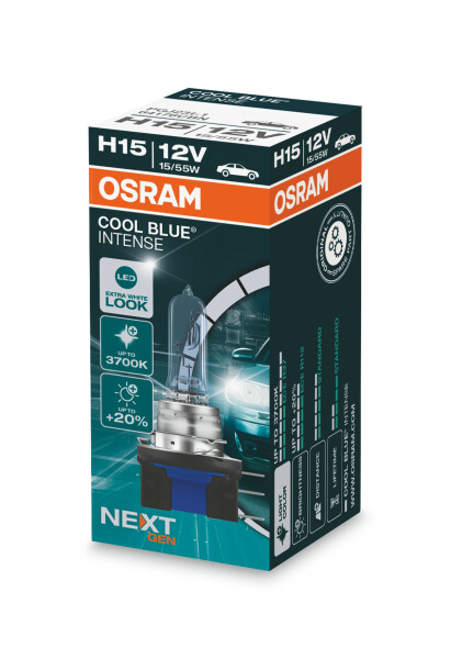 Osram COOL BLUE® INTENSE H15 NextGen. 3700K +100%, Halogen 12V, 1er Faltschachtel - 64176CBN