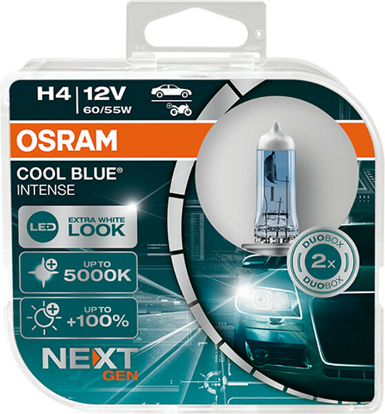 Osram COOL BLUE® INTENSE H4 NextGen. 5000K +100%, Halogen 12V, DUOBOX - 64193CBN-01B