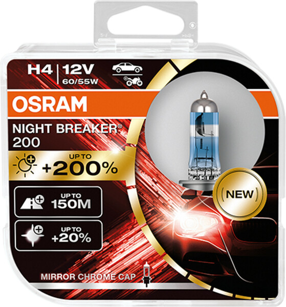 Osram NIGHT BREAKER® 200 H4 + 200%, Halogen 12V, DUOBOX - 64193NB200-HCB