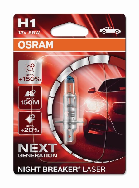 H1 12V 55W P14.5s NIGHT BREAKER® LASER +150% mehr Helligkeit 1 st. OSRAM