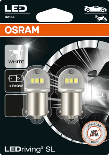 LEDriving® SL ~R10W BA15s 1.2W 12V 6000K 125 lm White 2 St. OSRAM