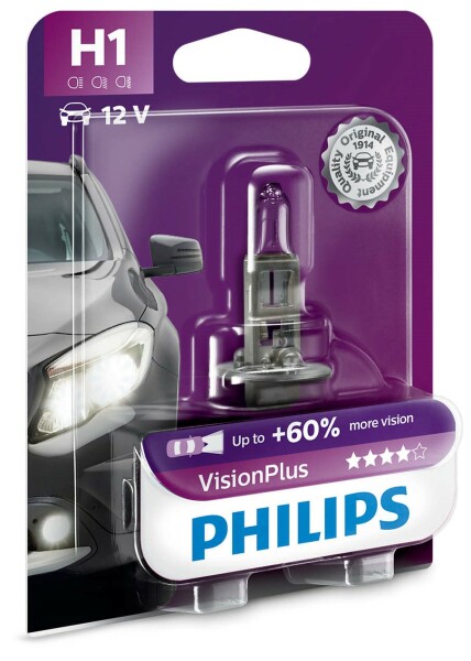 PHILIPS 12258VPB1-+60% - H1 12V 55W P14.5s Vision Plus +60% 1 Stk. Blister