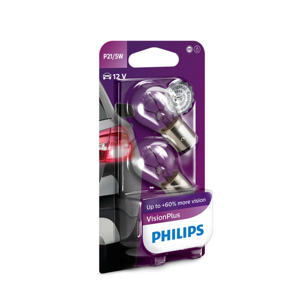 PHILIPS 12499VPB2 - P21/5W 12V 21/5W 12V BAY15d VisionPlus +60% Blister 2 Stk.